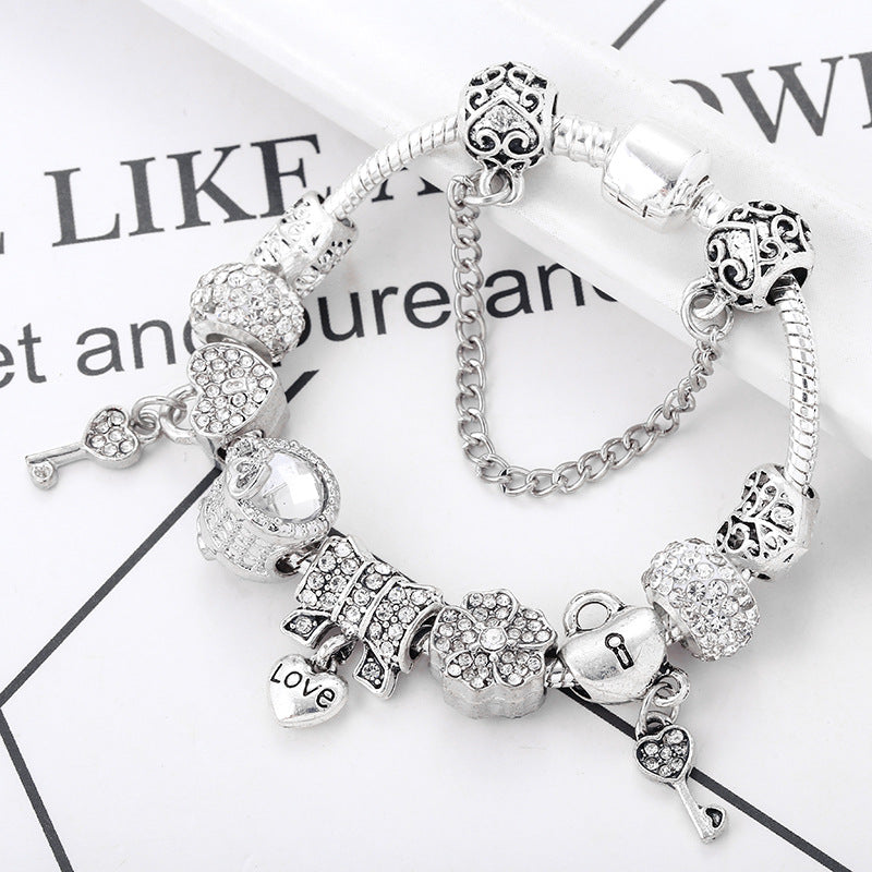 Heart Lock Key Letter Pendant Women's Bracelet