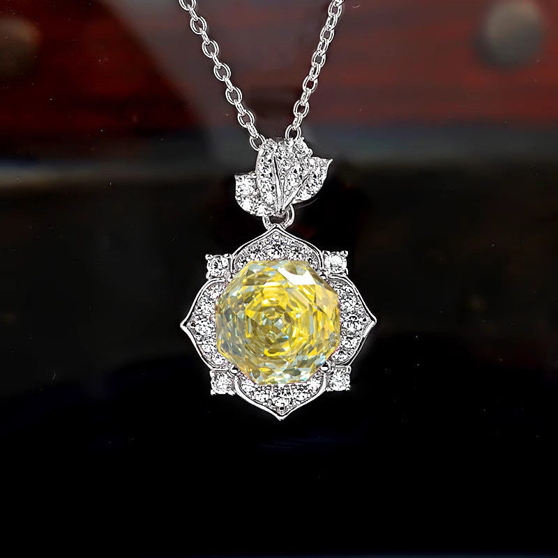Flower Ring Elegant Graceful High Carbon Diamond Goose Yellow Stud Earrings