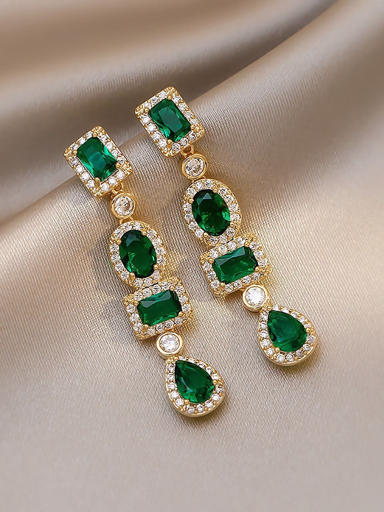 Temperament Silver Ear Studs Diamond Square Oval Water Drop Earrings