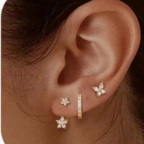 Inlaid Zircon XINGX Butterfly Cute Earrings Three-piece Set
