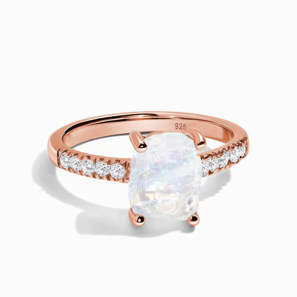 Fashion Raw Aquamarine Moonlight Women's Ring