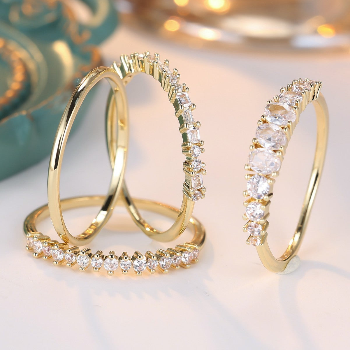 Round Color Zirconium Four-piece Ring