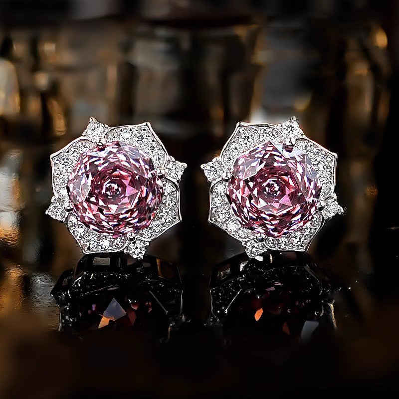 Flower Ring Elegant Graceful High Carbon Diamond Goose Yellow Stud Earrings
