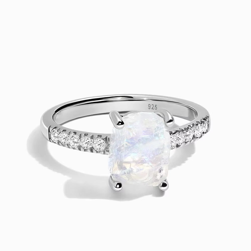 Fashion Raw Aquamarine Moonlight Women's Ring