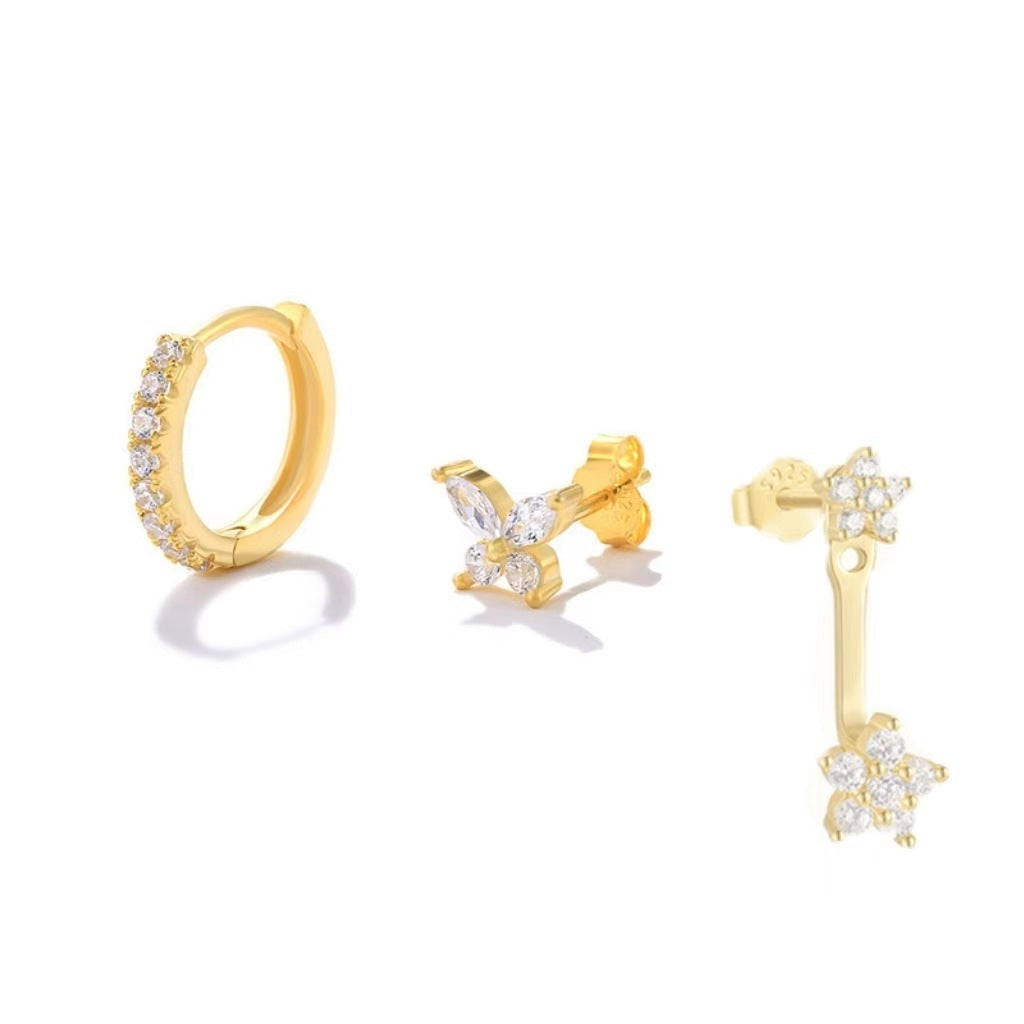 Inlaid Zircon XINGX Butterfly Cute Earrings Three-piece Set