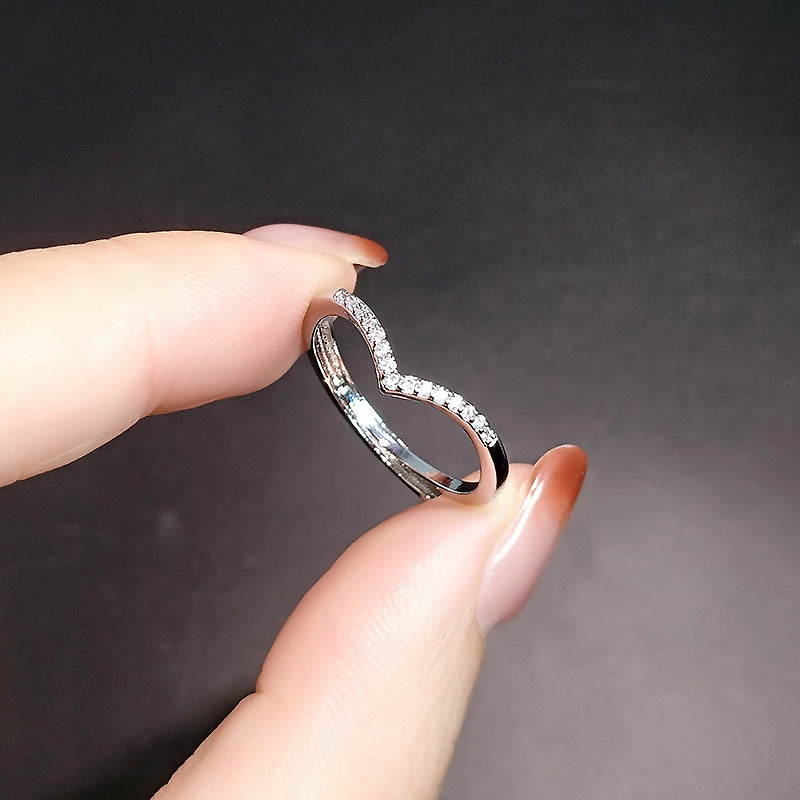 V-shaped Gang Drill Zircon Ring For Women