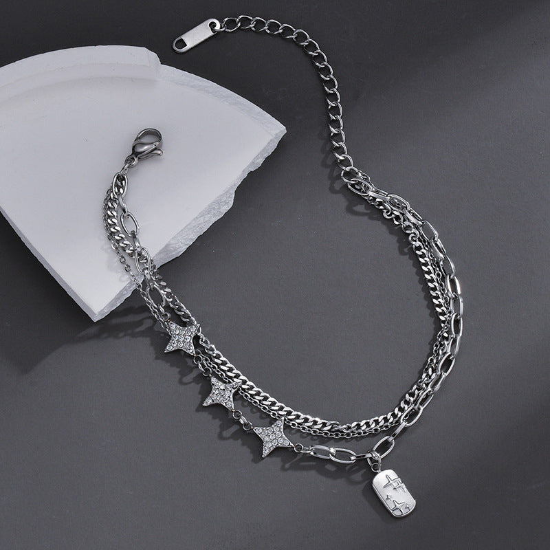 Retro Style Diamond Eight-pointed Stars Titanium Steel Bracelet
