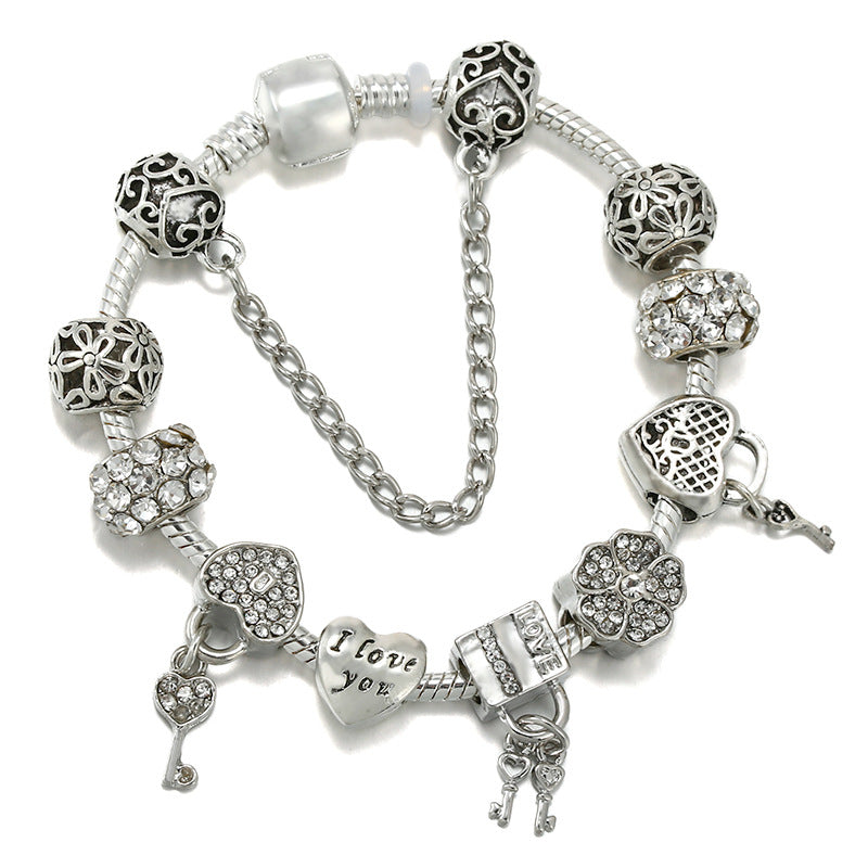 Heart Lock Key Letter Pendant Women's Bracelet