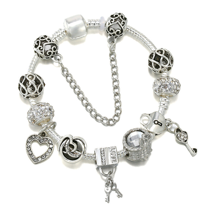 Heart Lock Key Letter Pendant Women's Bracelet