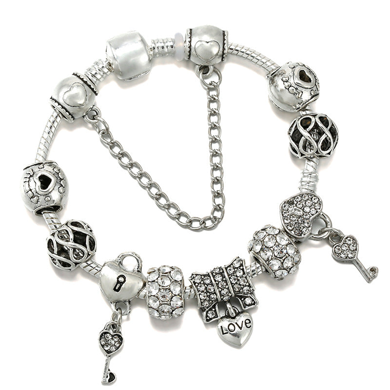 Heart Lock Key Letter Pendant Women's Bracelet