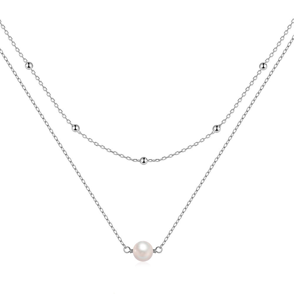 S925 Sterling Silver Temperamental Double Layer Twin Pearl Necklace For Women