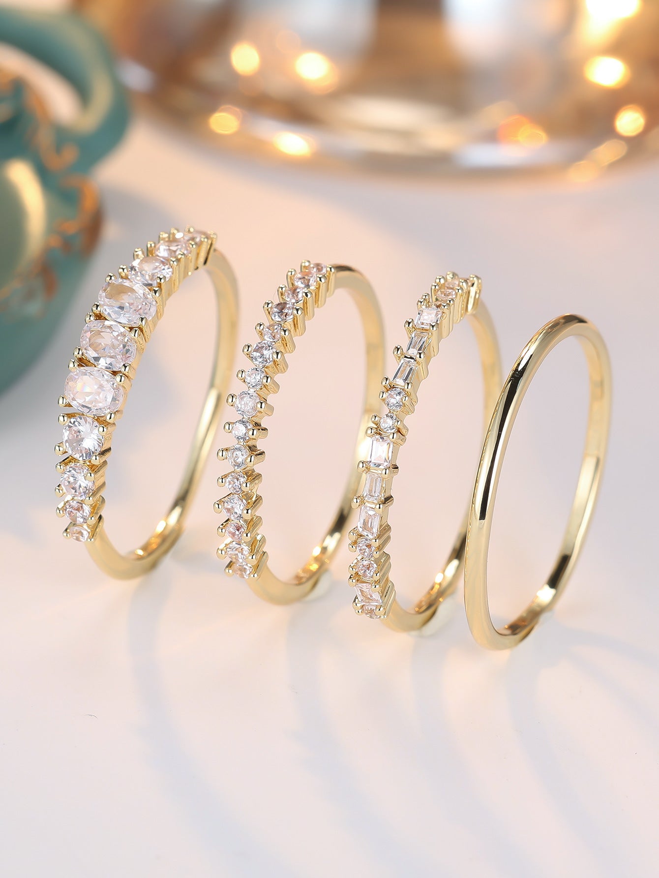 Round Color Zirconium Four-piece Ring