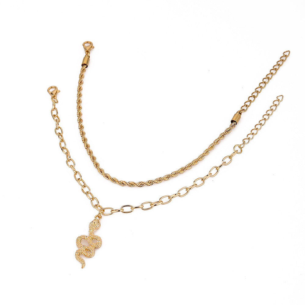 Fashion Twist Snake Pendant Double Circle Anklet