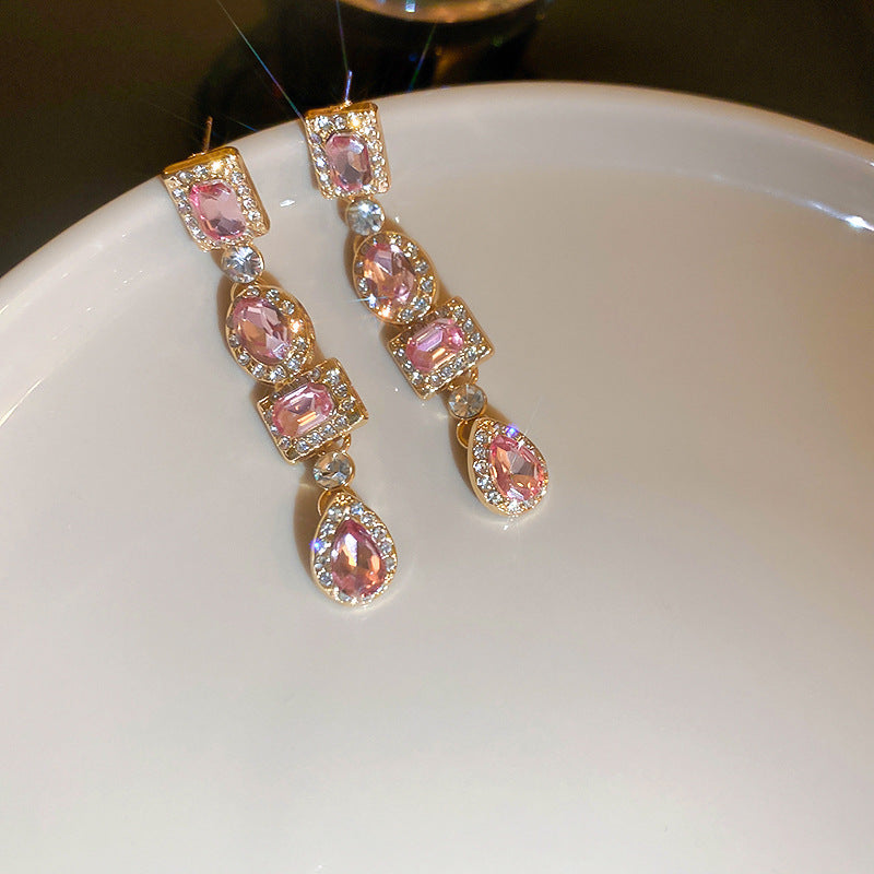 Temperament Silver Ear Studs Diamond Square Oval Water Drop Earrings