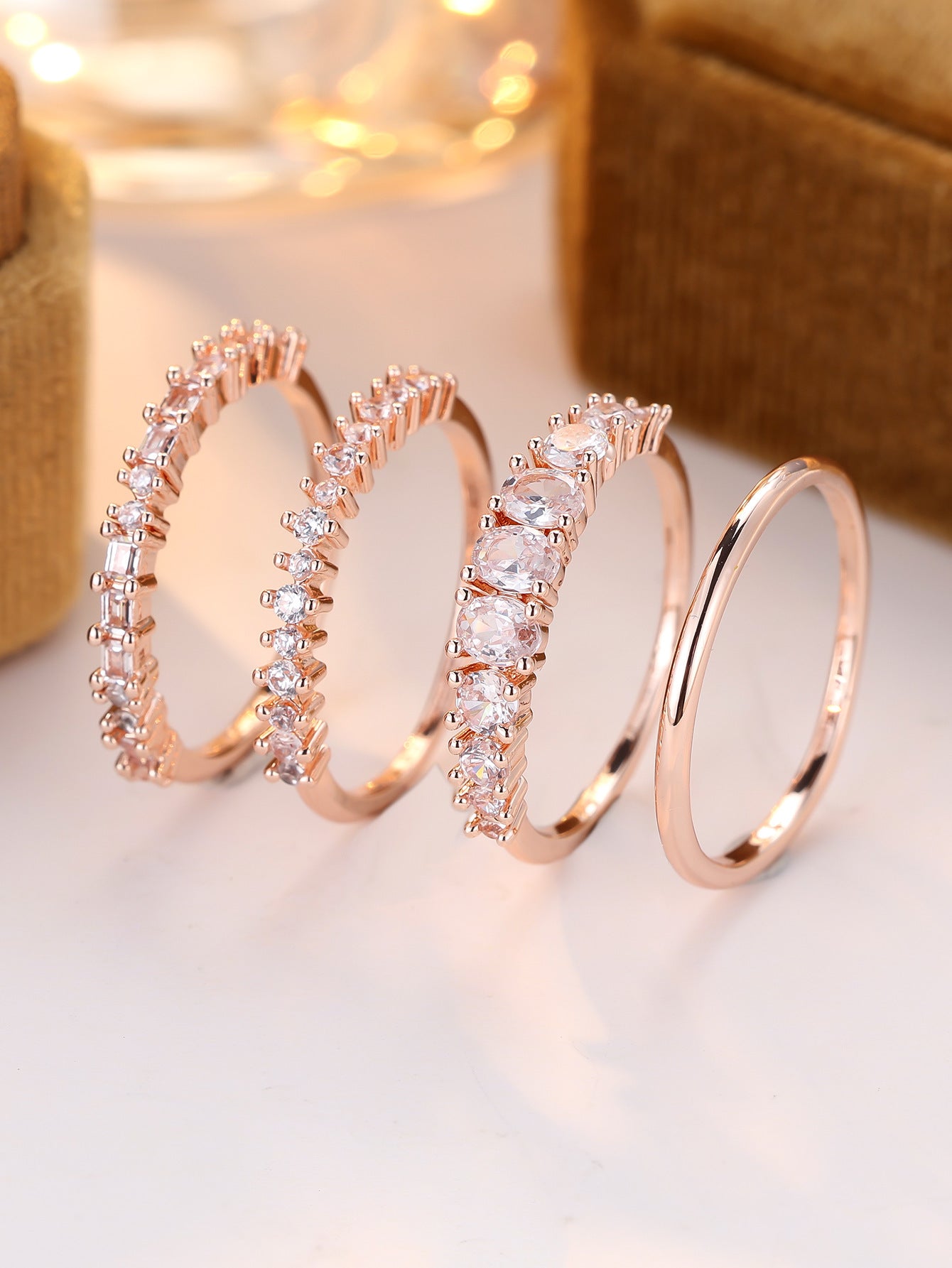 Round Color Zirconium Four-piece Ring