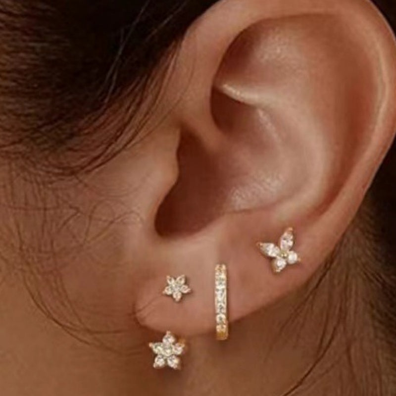 Inlaid Zircon XINGX Butterfly Cute Earrings Three-piece Set