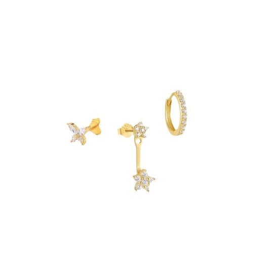 Inlaid Zircon XINGX Butterfly Cute Earrings Three-piece Set