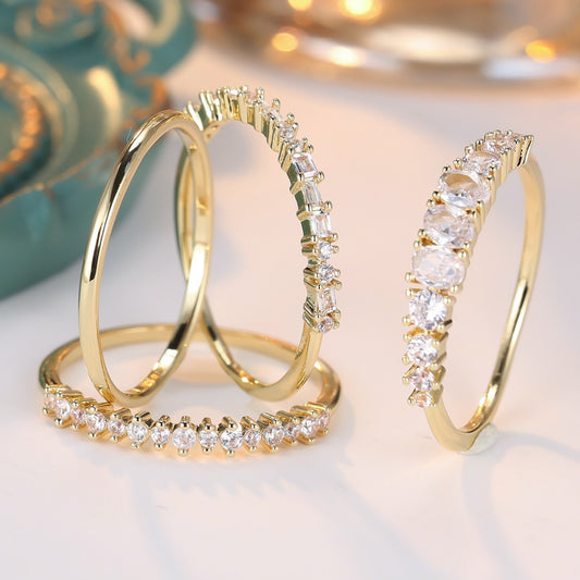 Round Color Zirconium Four-piece Ring