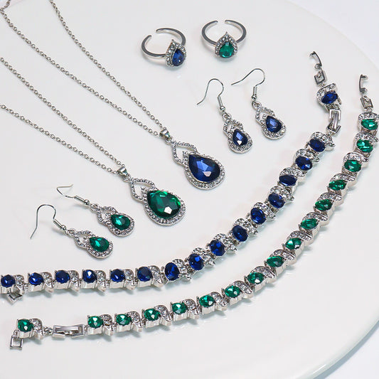 Light Luxury Zircon Necklace Earrings Open Ring Jewelry Suit