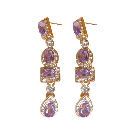 Temperament Silver Ear Studs Diamond Square Oval Water Drop Earrings
