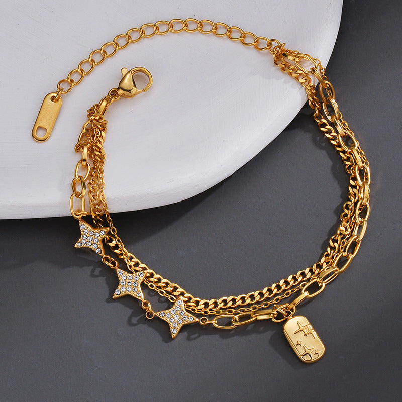 Retro Style Diamond Eight-pointed Stars Titanium Steel Bracelet