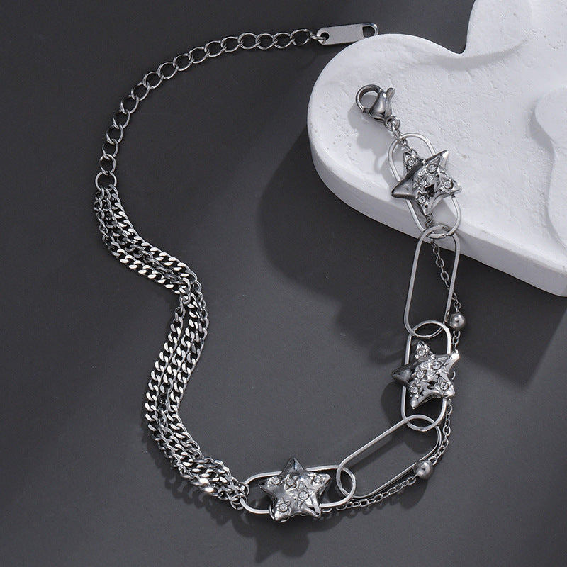 Retro Style Diamond Eight-pointed Stars Titanium Steel Bracelet