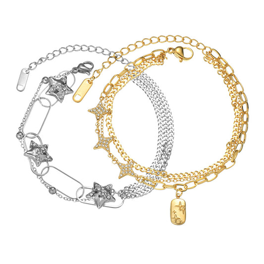 Retro Style Diamond Eight-pointed Stars Titanium Steel Bracelet