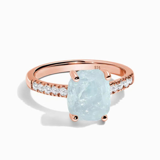Fashion Raw Aquamarine Moonlight Women's Ring