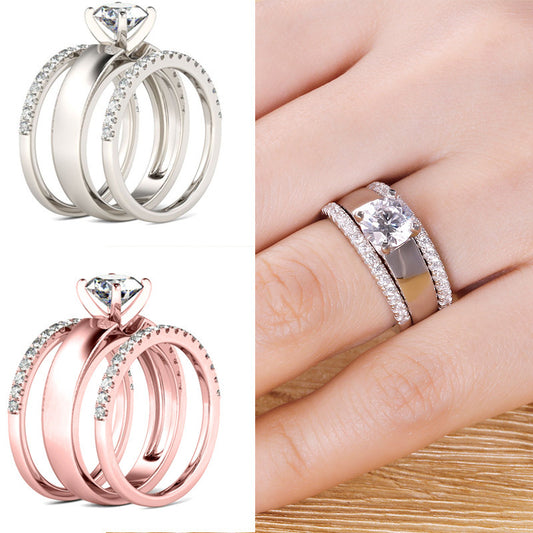 Couple Couple Rings Simple Zircon Three-piece Set
