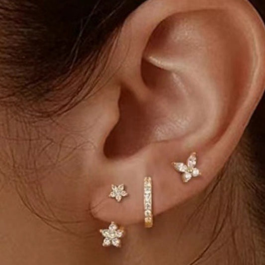 Inlaid Zircon XINGX Butterfly Cute Earrings Three-piece Set