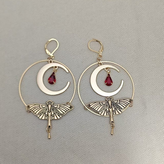 Retro Moths Moon Inlaid Gemstone Round Fashion Bohemian Style Women's Earrings